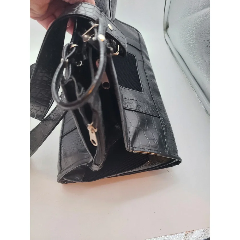 Bow-Wow Stylish Pet Carrier Is Designed for Small Pets. Faux Croc Leather Black